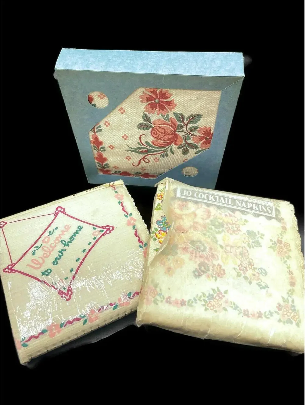 Vintage Floral Cocktail Napkins - 1940s NOS Party Decor